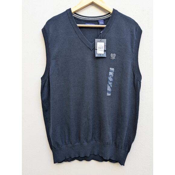 Chaps Sweater Vest Men’s Large Navy Blue Sleeveless Preppy V-Neck Size XL NWT - Picture 2 of 10